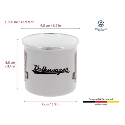 Emaille mok vw bus Legendary grijs 500 ml