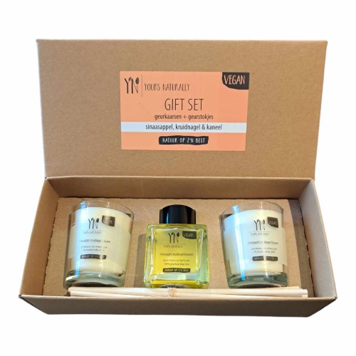 Gift set kaarsen en geurstokjes sinaasappel kruidnagel & kaneel